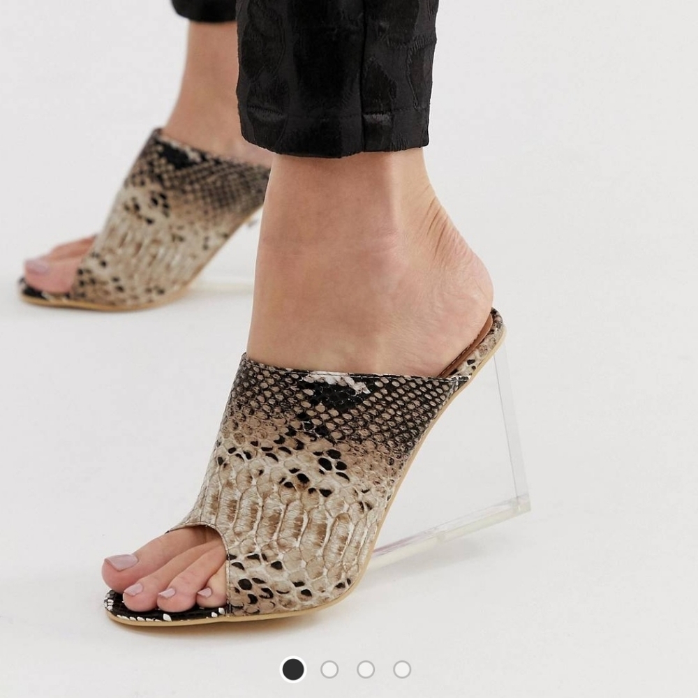 SOLD! Public desire Maliboo snake clear wedge mule